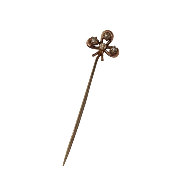 Antique Victorian Cloverleaf Hat /Tie/ Lapel Stick Pin - Picture 2 of 10